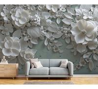 DACRWEKZ Papier Peint Panoramique 3D Soie Blanc et Sculpture D 400 x 280 cm fleurs et feuilles pour Salon, Adulte Chambre d'enfants, Restaurant Décoration