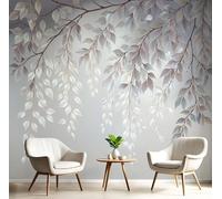 DACRWEKZ Papier Peint Panoramique 3D Soie gris clair et Minimalisme 300 x 210 cm Feuilles à l'aquarelle pour Salon, Adulte Chambre d'enfants, Restaurant Décoration