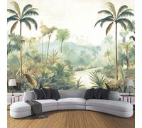 DACRWEKZ Papier Peint Panoramique 400 x 280 cm Rétro tropical Impression Paysage Végétal Plantez des fleurs Peint Décoration Murale Poster bleu Fresque Murale Salon Chambre Á Coucherr Bureau Salle