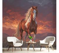 DACRWEKZ Papier Peint Panoramique 400x280cm, Papier Peint Style romantique réaliste Chevaux, prairies, montagnes lointaines Photo Murale Wallpaper Pour Chambre, Salon, Restaurant Décoration Murale