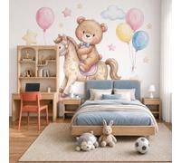 DACRWEKZ Papier Peint Panoramique Animaux de dessin animé Cheval de Troie Ballon 250x175cm | 3D Mural Design, Tapisserie Photo Géante Pour Salon Décoration Murale Xxl Soie, Rose