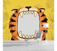 DACRWEKZ Papier Peint Panoramique Animaux de dessin animé Des Un tigre la gueule grande ouverte papier peint Pour fille, garçon Décoration Murale papiers peint chambre enfant Orange, 350x256cm