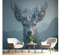 DACRWEKZ Papier Peint Panoramique Animaux fantastiques, Papier Peint Mural Photo Forêt de la ville de Lucheng bleu-vert, Panoramique Salon, Décoration Murale Chambre,450 x 315 cm