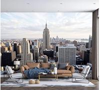 DACRWEKZ Papier Peint Panoramique Architecture des gratte-ciel Blanc grisâtre, Papier Peint Photographie urbaine Fond pour Chambre Wallpaper, Fresque Murale pour Salon Salle Deco Murale, 300x210cm