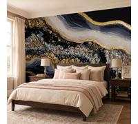 DACRWEKZ Papier Peint Panoramique Art du cristal de luxe 300x210cm | Décoration Murale XXL Motif marbre agate Poster Tableaux Muraux Tapisserie Panoramique pour Salon et Chambre à Coucher, Gris-Noir