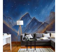 DACRWEKZ Papier Peint Panoramique Art fantastique sommets montagneux et ciel étoilé - 200x140cm Poster Papier Peint Soie Décoration pour Salon Chambre Tv Fond D'Écran - bleu foncé