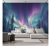 DACRWEKZ Papier Peint Panoramique Artistique 400x280cm - Revêtement Mural Décoration Chambre Salon - Aurore naturelle - Violet - Forêt enneigée - Pour Chambre d'enfant Décoration