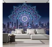 DACRWEKZ Papier Peint Panoramique Artistique 400x280cm - Revêtement Mural Décoration Chambre Salon - Vue nocturne future - Violet - Cité Mandala - Pour Chambre d'enfant Décoration