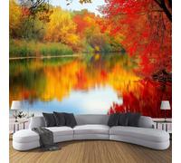 DACRWEKZ Papier Peint Panoramique couleur orange 450 x 356 cm - Revêtement Mural Pour Chambre Salon - Scènes d'automne - arbres jaunes - Paysage Végétal Simple - Motif Personnalisé Murale