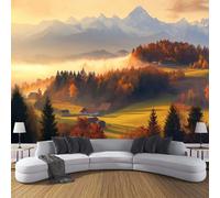 DACRWEKZ Papier Peint Panoramique En Soie jaune - Paysage d'automne - 200 x 140 cm - Revêtement Mural Décoration nuages et brume de montagne Décoration Wallpaper Muraux Photo Salon ChambrePapier