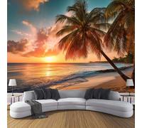 DACRWEKZ Papier Peint Panoramique En Soie jaune - Paysages tropicaux - 150 x 105 cm - Revêtement Mural Décoration Palmier au coucher du soleil Décoration Wallpaper Muraux Photo Salon ChambrePapier