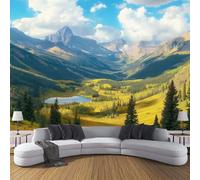 DACRWEKZ Papier Peint Panoramique En Soie jaune-vert - Paysage moderne - 150 x 105 cm - Revêtement Mural Décoration Pins hautes montagnes Décoration Wallpaper Muraux Photo Salon ChambrePapier