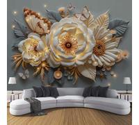 DACRWEKZ Papier Peint Panoramique Fleurs en trois dimensions 200x140cm (LxH) | Poster Géant Mural Fleurs et papillons lumineux Décoration - Murale Soie Pour Salon, Chambre, Toile Fond TV Jaune