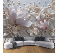 DACRWEKZ Papier Peint Panoramique Fleurs en trois dimensions 250x175cm (LxH) | Poster Géant Mural Papillon de fleur de magnolia Décoration - Murale Soie Pour Salon, Chambre, Toile Fond TV Rose clair