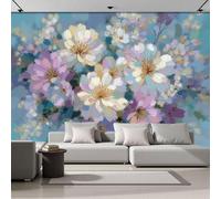 DACRWEKZ Papier Peint Panoramique Fleurs épanouies 200x140cm Poster Geant Mural 3D, Tapisserie Photo Peinture Murale, Papier Peint Fleurs abstraites Fresque Pour Salon Chambre Bleu-violet