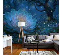 DACRWEKZ Papier Peint Panoramique Fleurs fantastiques, Papier Peint Lotus des forêts, lucioles, Murale Soie - Décoration Murale Pour Salon, Chambre, Bureau - 200x140cm(non adhésif)