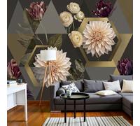 DACRWEKZ Papier Peint Panoramique Fleurs Géométriques 300x210cm Papier Peint soie Mural, Poster Cadre Géométrique Dahlia Mural 3D, pour Salon Chambre d'enfants restaurant Décoration Murale