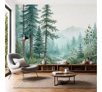 DACRWEKZ Papier Peint Panoramique Forêt brumeuse à l'aquarelle 350x256cm Papier Peint soie Mural, Poster Rivière Spruce Mural 3D, pour Salon Chambre d'enfants restaurant Décoration Murale