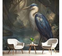 DACRWEKZ Papier Peint Panoramique Illustration Réaliste Le Héron Se Tenait Sur La Rive Du Fleuve. - 450x356cm Poster Papier Peint Soie Décoration pour Salon Chambre Tv Fond D'Écran - Bleu Foncé