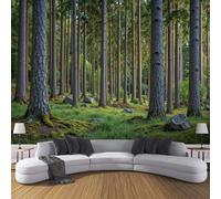 DACRWEKZ Papier Peint Panoramique Illustrations botaniques Soie, 200x140cm Forêt de pins, herbe verte, Décoration Parfaite pour Chambre, Salon, Enfant Grande Poster Mural