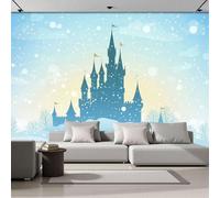 DACRWEKZ Papier Peint Panoramique Illustrations de contes de fées Château Flocons de Neige bleu clair 200x140cm Mural 3D,Décoration Murale Premium,Pour Salon,Chambre Adulte,Chambre D'Enfants & Bureau