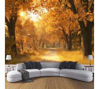 DACRWEKZ Papier Peint Panoramique jaune doré 350 x 256 cm - Revêtement Mural Pour Chambre Salon - Scènes d'automne - Arbres et soleil - Paysage Végétal Simple - Motif Personnalisé Murale
