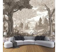 DACRWEKZ Papier Peint Panoramique Lignes dessinées à la main, Papier Peint Mural Photo Motif Paysage Forêt ancienne brun, Tapisserie Panoramique Salon, Décoration Murale Chambre, 450 x 356 cm