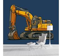 DACRWEKZ Papier Peint Panoramique modèle d'excavatrice, Papier Peint Dessin animé simple, bleu foncé, Autocollant Meuble Pour Salon Chambre Cuisine Bureau 350x256cm