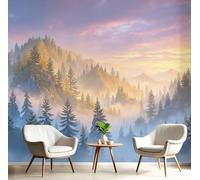 DACRWEKZ Papier Peint Panoramique Panorama de la forêt, Papier Peint Mural Photo Forêt brumeuse jaune clair, Panoramique Salon, Décoration Murale Chambre,150 x 105 cm