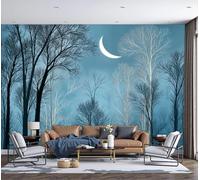 DACRWEKZ Papier Peint Panoramique Paysage simple Forêt sans lune, Papier Peint soie Fond Bleu pour Chambre Salon Mur TV Artistique XXL Poster Décoration Murale 350x256cm
