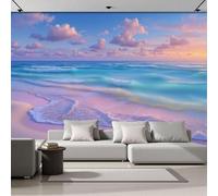 DACRWEKZ Papier Peint Panoramique Paysages de rêve Coucher de soleil sur la plage - 300x210cm Poster Papier Peint Soie Décoration pour Salon Chambre Tv Fond D'Écran - Violet