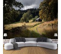 DACRWEKZ Papier Peint Panoramique Paysages ruraux, Papier Peint Mural Photo Motif Paysage forêts et champs vert, Tapisserie Panoramique Salon, Décoration Murale Chambre, 250 x 175 cm