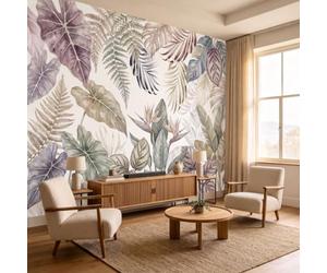 DACRWEKZ Papier Peint Panoramique Plantes de Bohême Monstera Deliciosa et Oiseau de Paradis 450x315cm | Papier Peint soie Moderne Mode Géant 3D Décoration Murale