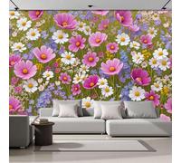DACRWEKZ Papier Peint Panoramique Plantes Et Fleurs 450x356cm - Décoration murale moderne - fond Chambre des Enfants Bureau Décoration de Maison - Mer De Fleurs Sauvages - Rose