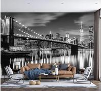 DACRWEKZ Papier Peint Panoramique Pont de Brooklyn Noir et blanc, Papier Peint Style architectural Fond pour Chambre Wallpaper, Fresque Murale pour Salon Salle Deco Murale, 300x210cm