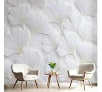 DACRWEKZ Papier Peint Panoramique Relief 3D, Papier Peint Feuilles De Ginkgo Blanc Fond pour Chambre Wallpaper, Fresque Murale pour Salon Salle Deco Murale, 400 x 280 cm
