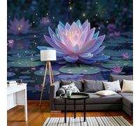 DACRWEKZ Papier Peint Panoramique rose 450x356cm - Revêtement Mural Pour Chambre Salon - Illustration fantastique - lotus en fleurs - Paysage Végétal Simple - Motif Personnalisé Murale