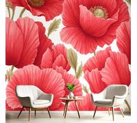 DACRWEKZ Papier Peint Panoramique rouge 450x356cm - Revêtement Mural Pour Chambre Salon - Illustrations de fleurs - Coquelicot rouge - Paysage Végétal Simple - Motif Personnalisé Murale