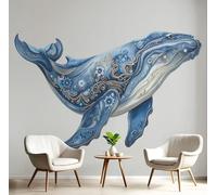 DACRWEKZ Papier Peint Panoramique Style Animal Minimaliste 450x356cm - Décoration murale moderne - fond Chambre des Enfants Bureau Décoration de Maison - Baleine Aquarelle - Bleu