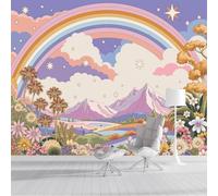 DACRWEKZ Papier Peint Panoramique Style bohème Des Montagnes des nuages arc-en-ciel papier peint Pour fille, garçon Décoration Murale papiers peint chambre enfant Violet, 450x315cm