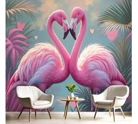 DACRWEKZ Papier Peint Panoramique Style Dessin Animé Romantique Flamant Rose En Forme De Cœur - 450x356cm Poster Papier Peint Soie Décoration pour Salon Chambre Tv Fond D'Écran - Rose