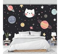 DACRWEKZ Papier Peint Panoramique Style fantasy spatiale Planète des chats de l'espace - 350x256cm Poster Papier Peint Soie Décoration pour Salon Chambre Tv Fond D'Écran - noir