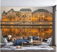 DACRWEKZ Papier Peint Panoramique Style Rétro Européen, Papier Peint Reflets Des Bâtiments Sur L'Eau, Fresque Murale Intissée - Décoration Murale Pour Salon, Chambre, Bureau - 350x256cm(non adhésif)