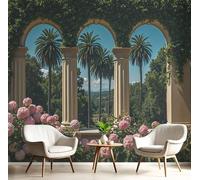 DACRWEKZ Papier Peint Panoramique Style tropical de rêve Planche de surf Palm Tree Beach, Fresque Murale Soie - Décoration Murale Pour Salon, Chambre, Bureau - Rose 250x175cm (non adhésif)