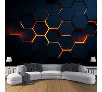DACRWEKZ Papier Peint Panoramique Technologies du futur Hexagone lumineux 350x256cm Soie Fresque Murale - Décoration Murale Moderne - Pour Salon Chambre D'Enfants Restaurant Murales couleur orange