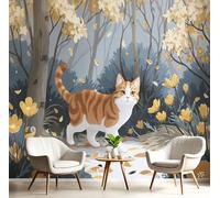 DACRWEKZ Papier Peint Panoramique Thème D'Automne 250x175cm - Décoration murale moderne - fond Chambre des Enfants Bureau Décoration de Maison - Forêt De Feuilles De Chat - Couleur Orange