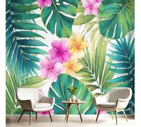 DACRWEKZ Papier Peint Panoramique vert 450x356cm - Revêtement Mural Pour Chambre Salon - Style tropical - Feuilles et fleurs - Paysage Végétal Simple - Motif Personnalisé Murale