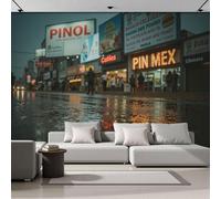 DACRWEKZ Papier Peint Panoramique Vue De La Rue 350x256cm - Décoration murale moderne - fond Chambre des Enfants Bureau Décoration de Maison - Panneaux D'Affichage Lumineux - Gris-Bleu