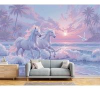 DACRWEKZ Papier Peint Paysage de rêve Vagues du cheval blanc Tapisserie Mural Fresque, Poster Geant Mural, Pour Salon Chambre Fond Tv Style Déco400x280cm
