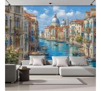 DACRWEKZ Papier Peint Peinture à l'huile de paysage urbain, Papier Peint Les canaux de Venise Bleu Pour Salon Chambre Bureau Couloir, Décoration Murale Poster Intérieure, 250x175cm (L X H)